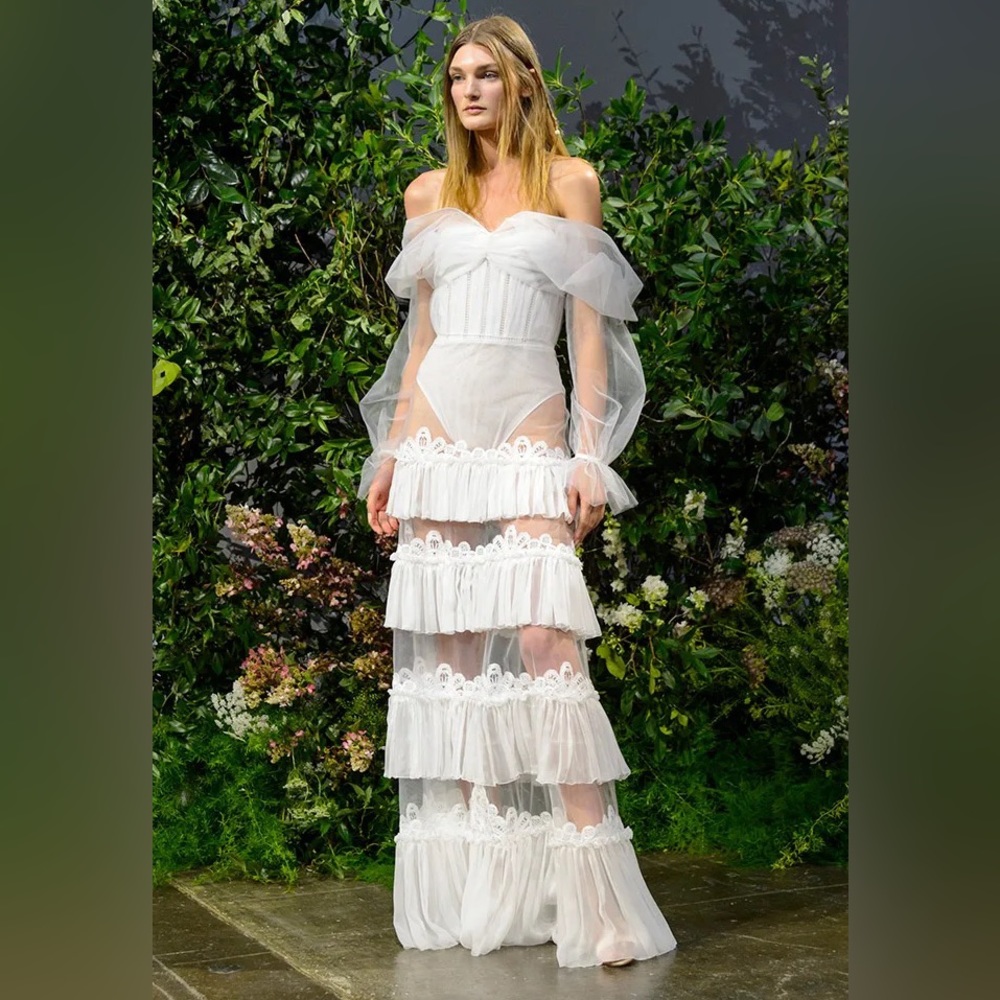 Bridal Jonathan Simkhai SS 2019 White Tulle sheer down with bodysuit